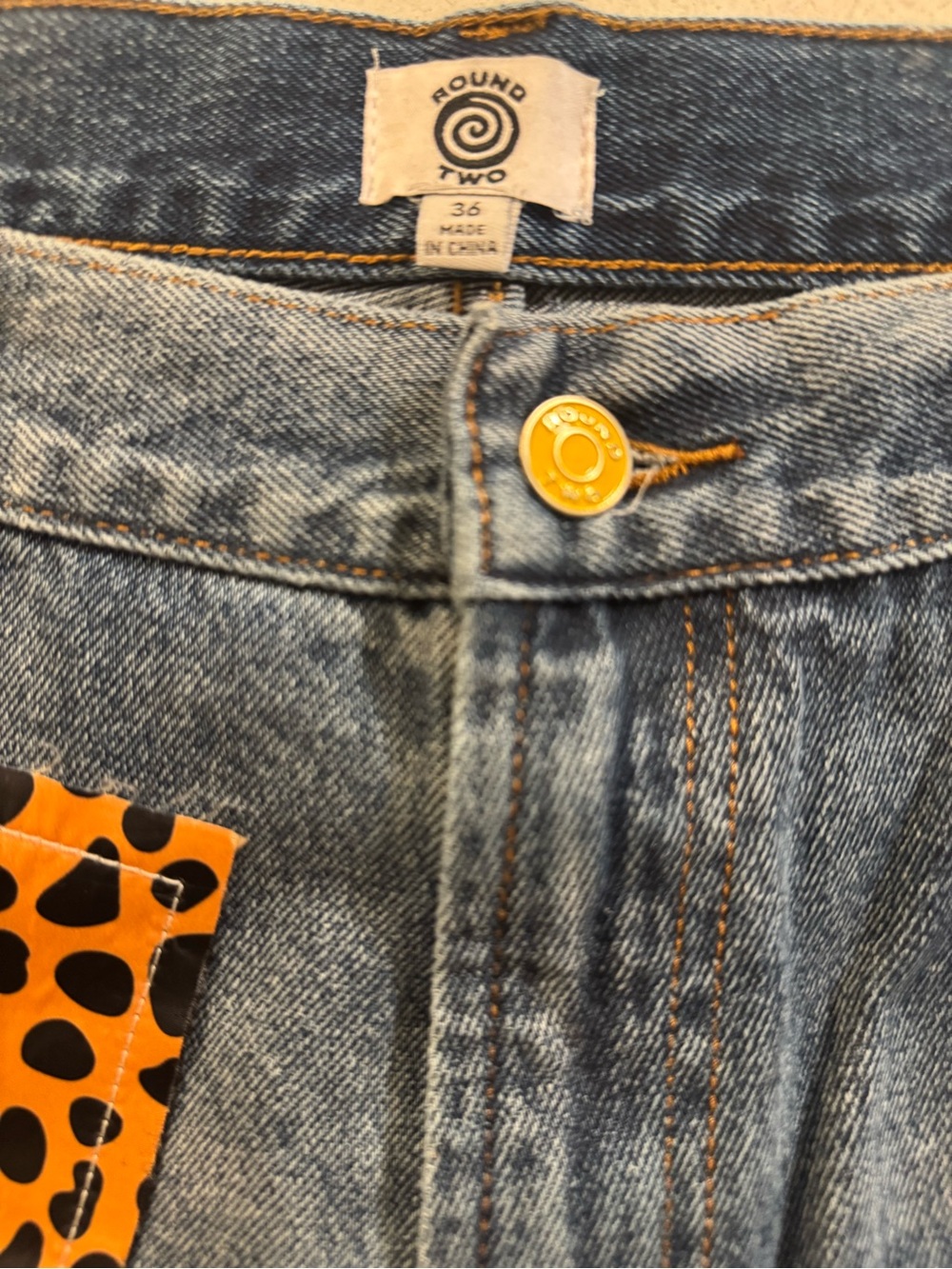 Patchwork Wide Leg Jeans in Blue with Mixed Fabric Panels - Picture 7 of 8